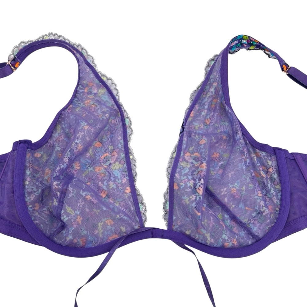 NWT Savage x Fenty Steamy Floral Unlined Lace Bra Purple Royale Romance In Bloom - Picture 10 of 15